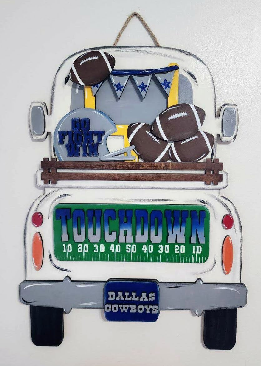 Large Football Laser Cut Wood Truck Insert – Front View - Hanging - Interchangeable Sports Decor – Creations by Ranell