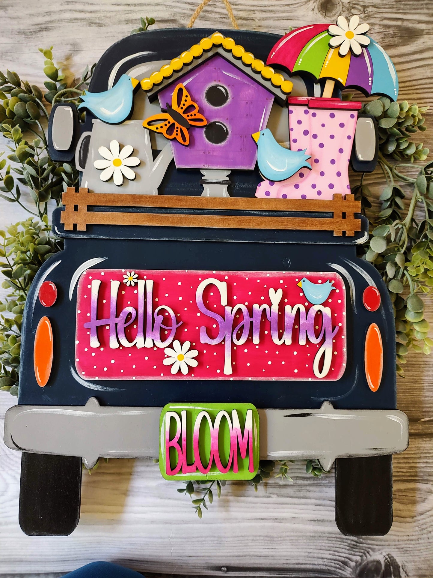 Large Spring Birdhouse Laser Cut Wood Truck Insert - Navy Blue Truck – Interchangeable Spring Decor – Creations by Ranell