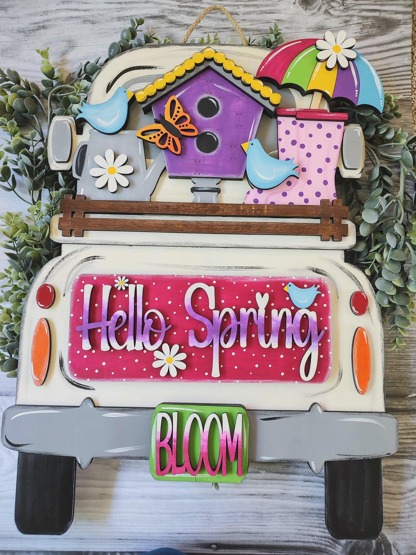 LARGE Limited Edition Spring Birdhouse Truck Insert – Fits LARGE Famous Truck & Round Door Hangers | Spring Decor