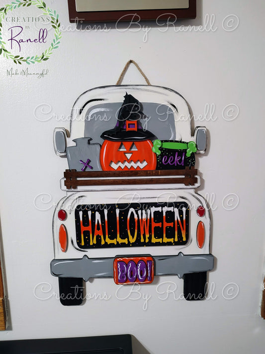 Small Halloween Laser Cut Wood Truck Insert – Hanging - Interchangeable Halloween Decor – Creations by Ranell