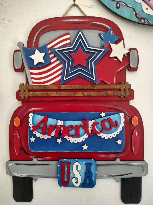 Small Patriotic Laser Cut Wood Truck Insert โ 4th of July Interchangeable Decor โ Creations by Ranell