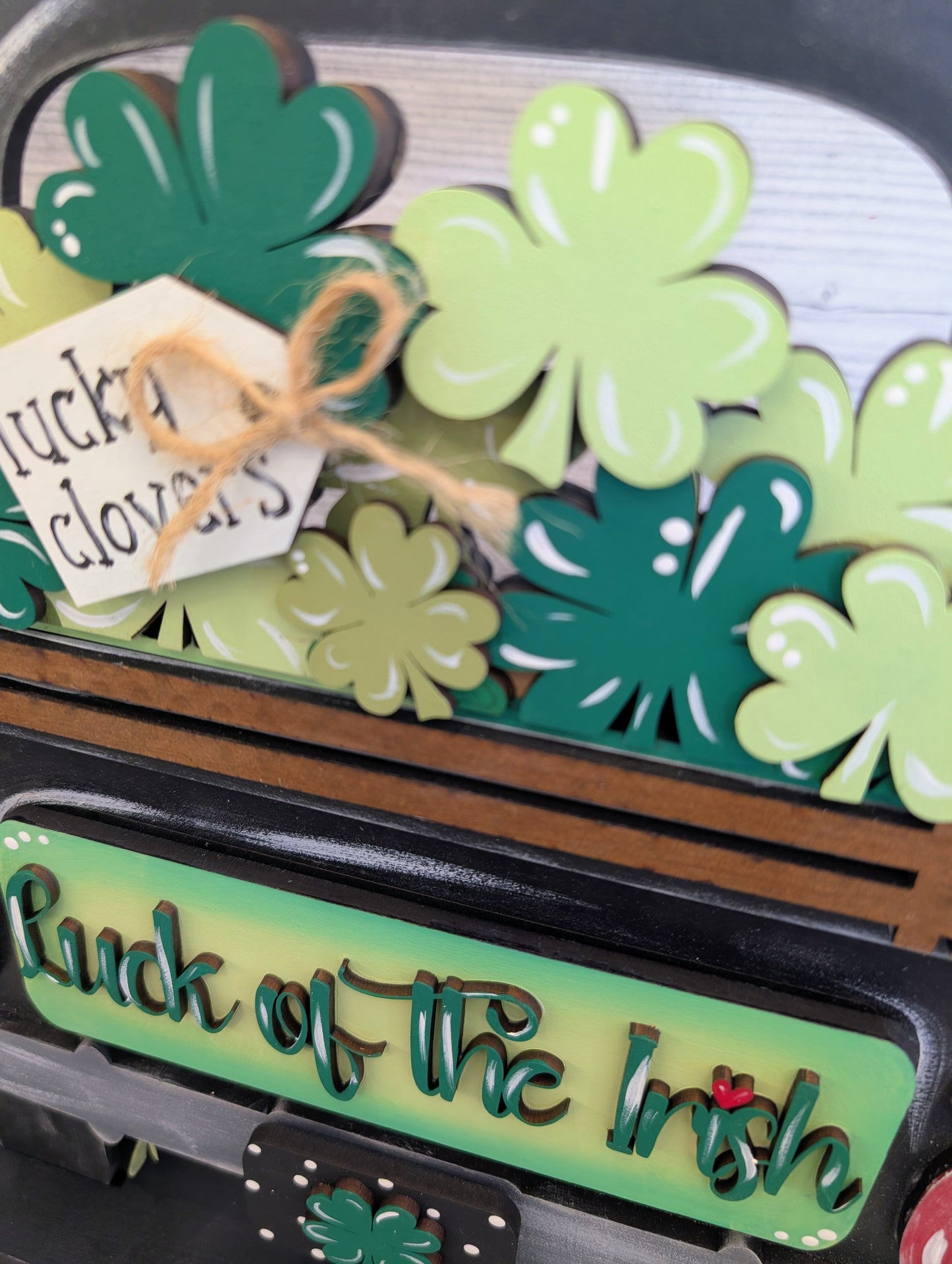 LARGE St Patrick's Shamrock Truck Insert– Fits LARGE Famous Truck & Round Door Hangers | Spring and St. Patrick's Decor