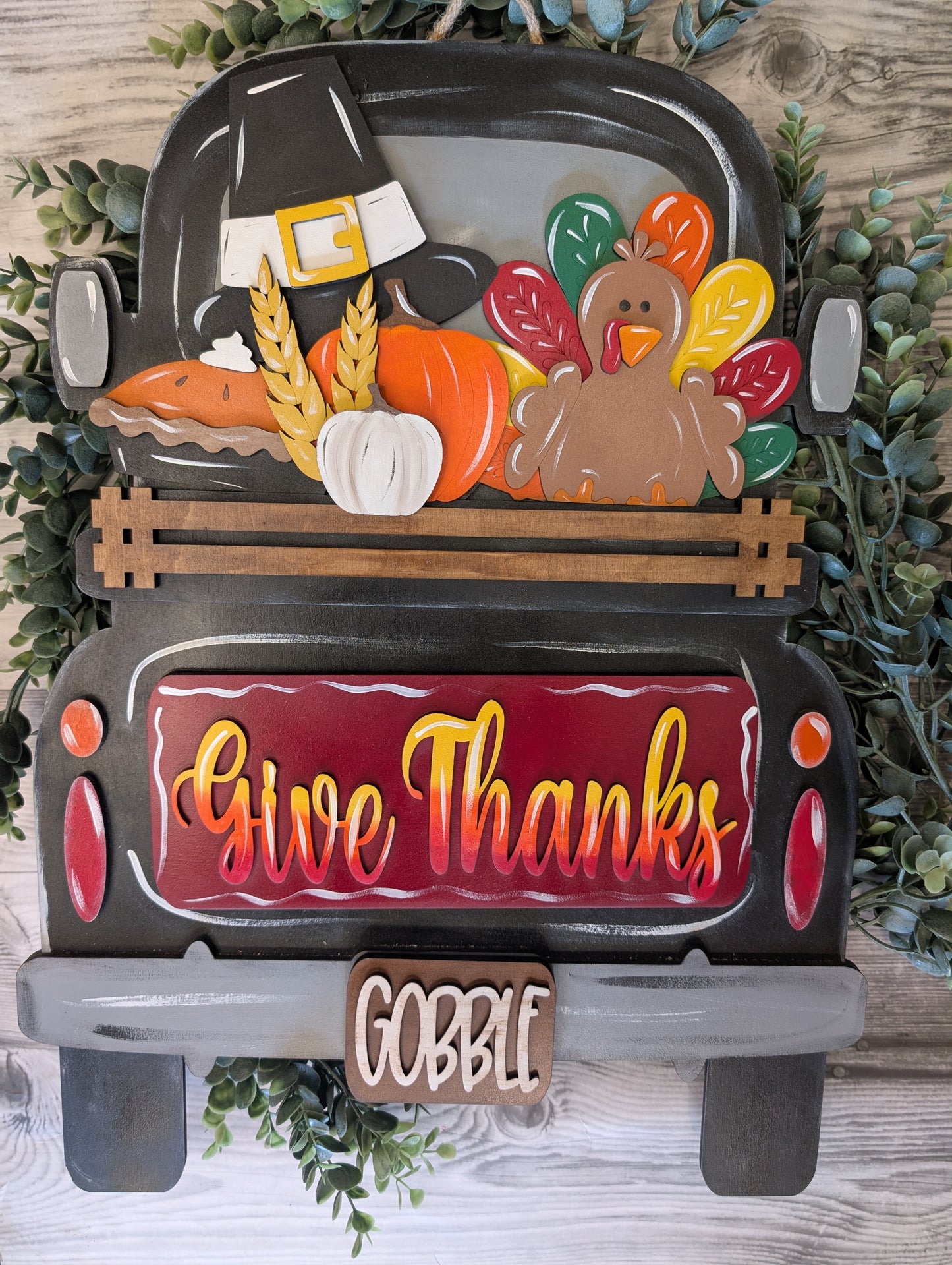 LARGE Thanksgiving Pumpkin Pie Truck Insert - Fits LARGE Famous Truck and Interchangeable Round Door Hangers & Round Door Hangers | Thanksgiving Decor
