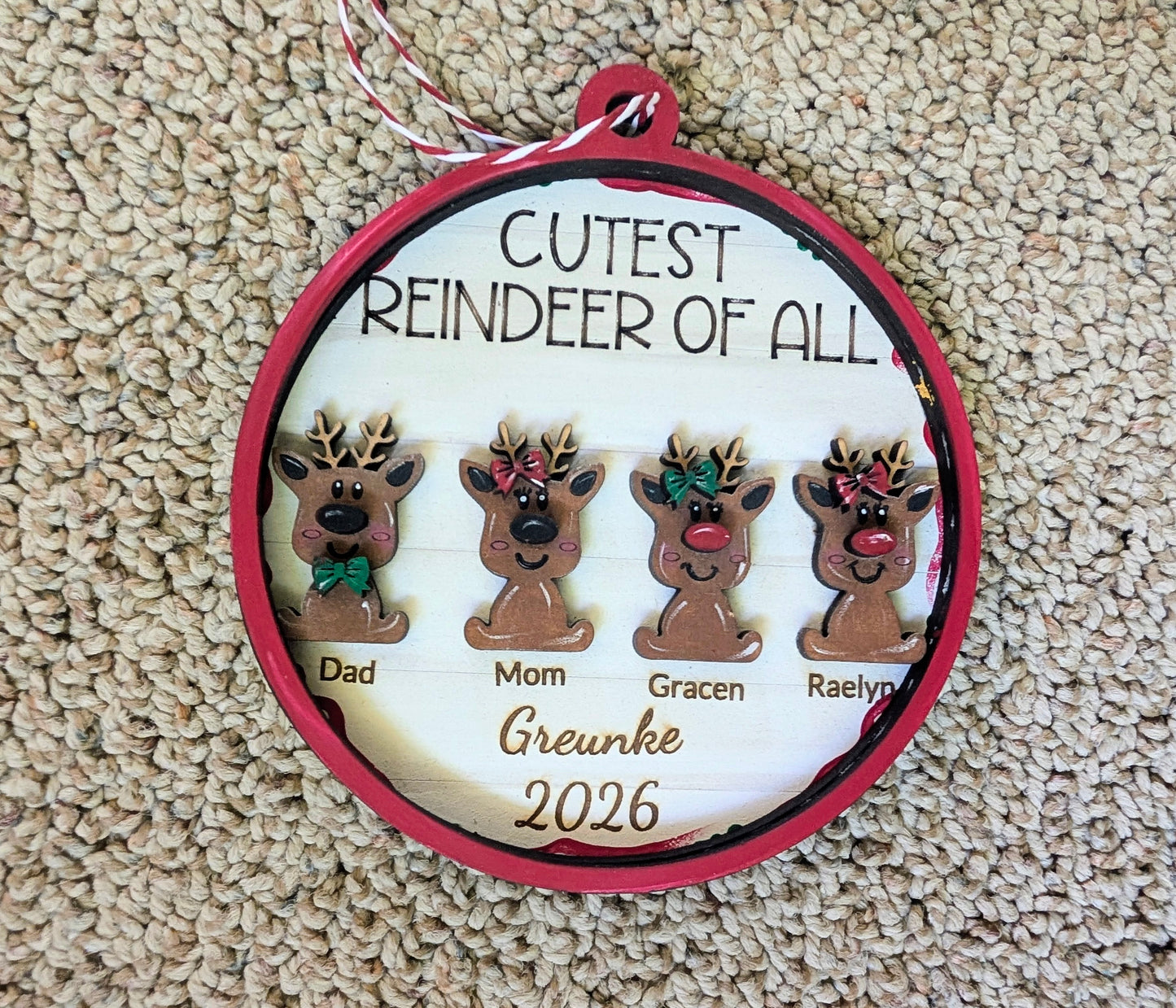 Personalized Reindeer Family Christmas Ornament | 2–6 Names