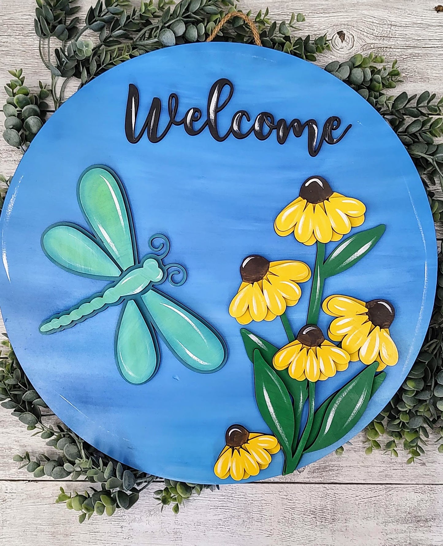 Vibrant, 3D Dragonfly Door Hanger. Perfect for spring and summer!