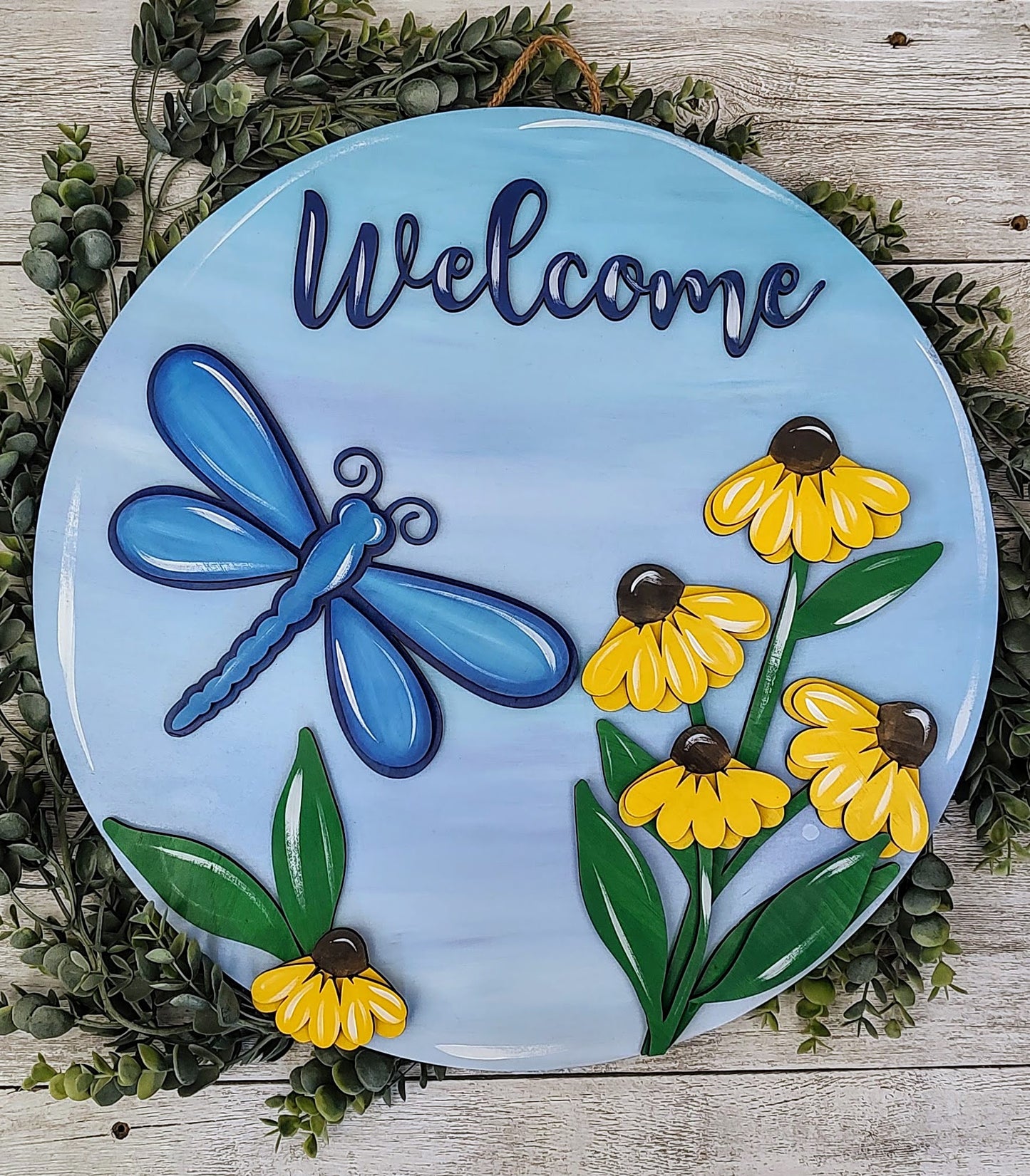 Vibrant, 3D Dragonfly Door Hanger. Perfect for spring and summer!