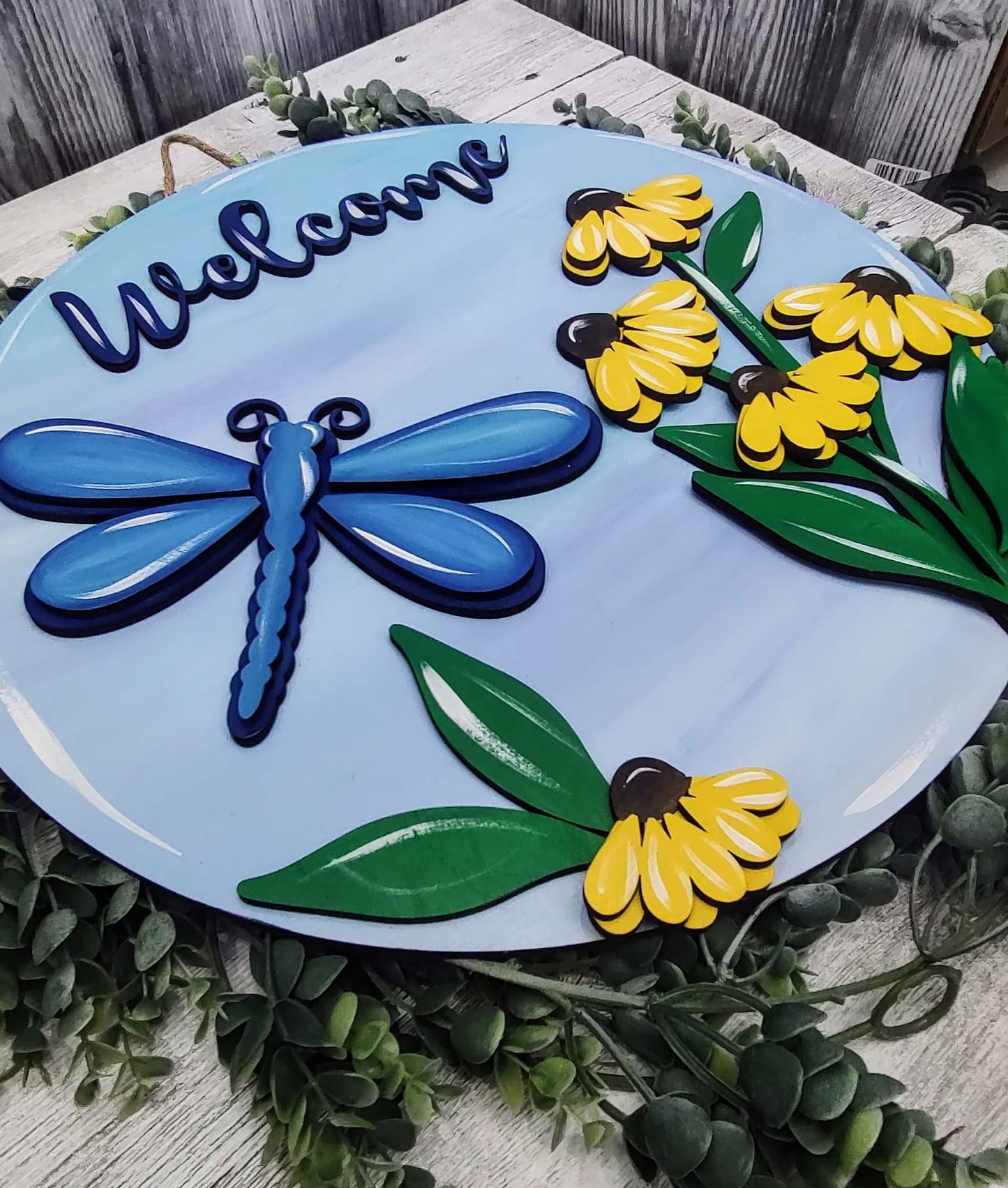 Vibrant, 3D Dragonfly Door Hanger. Perfect for spring and summer!