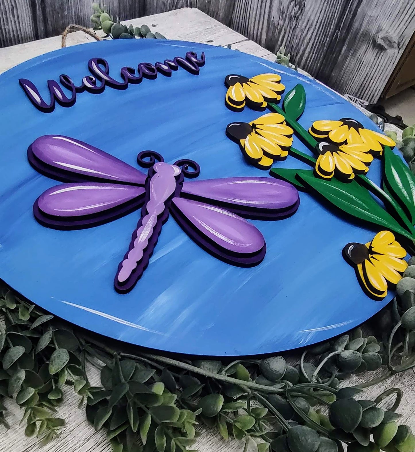 Vibrant, 3D Dragonfly Door Hanger. Perfect for spring and summer!