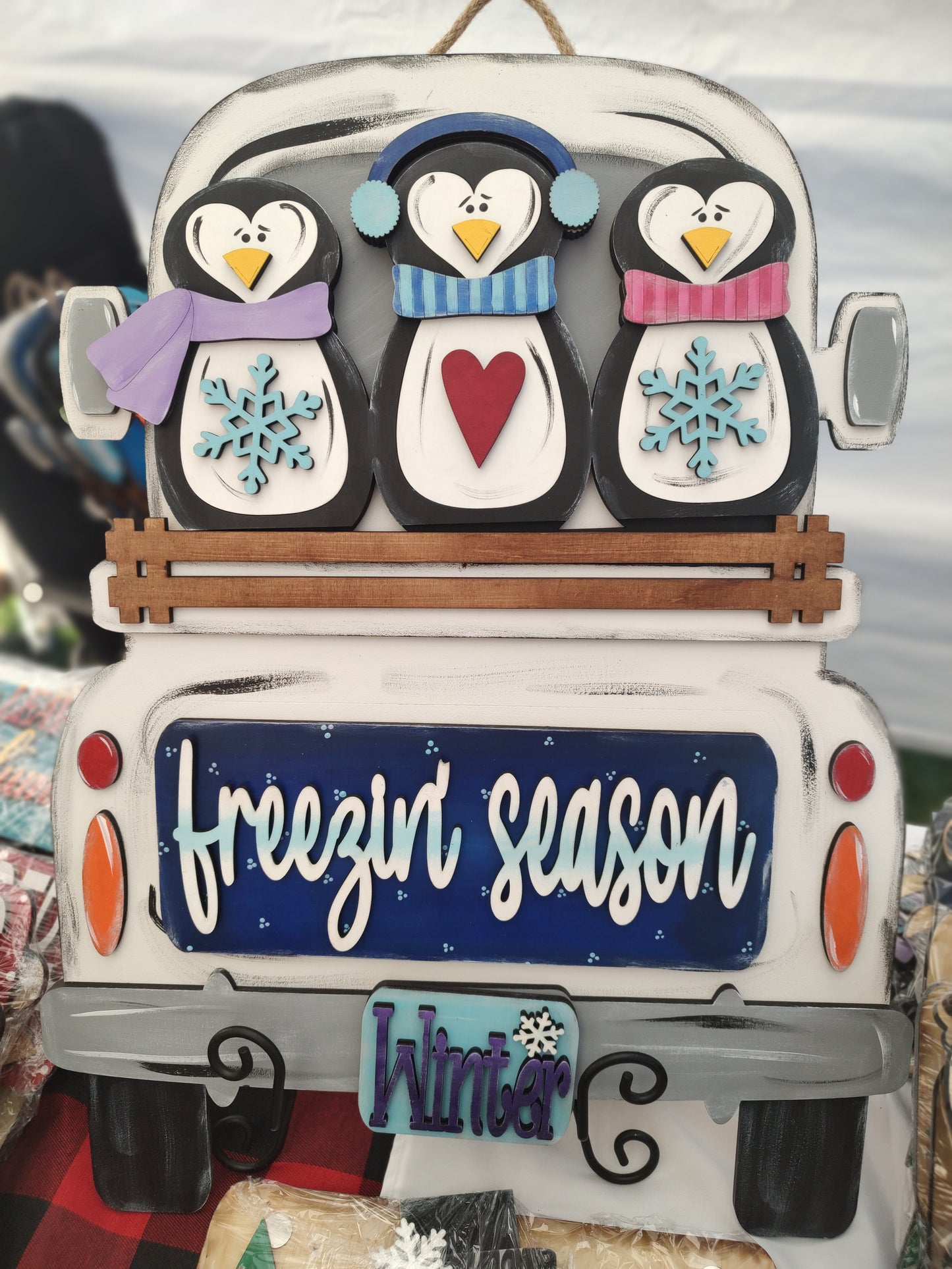 LARGE Winter Penguin Truck Insert– Fits LARGE Famous Truck & Round Door Hangers | Winter Decor