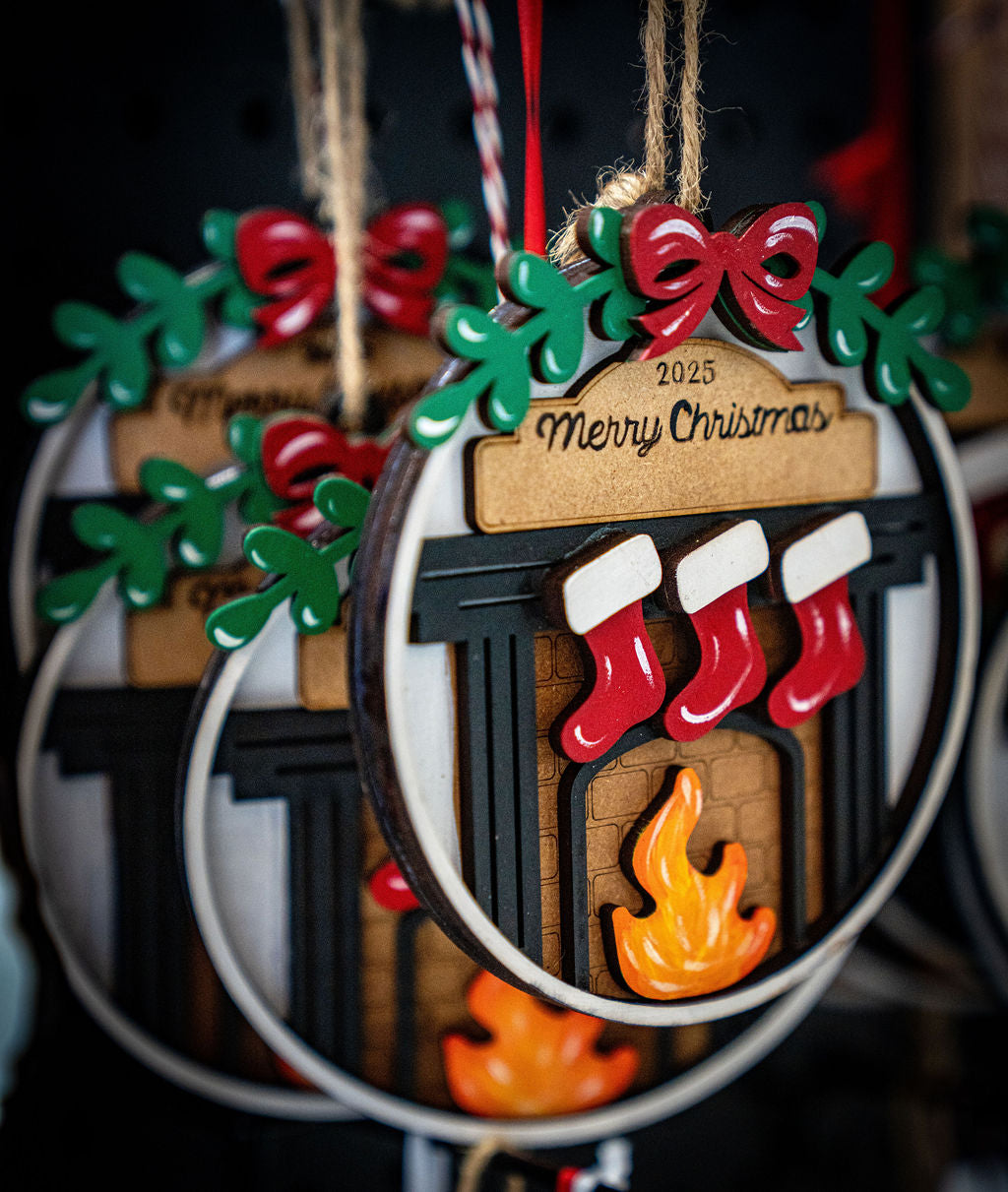 Personalized Family Christmas Ornament – Fireplace Stockings | 2–12 Names