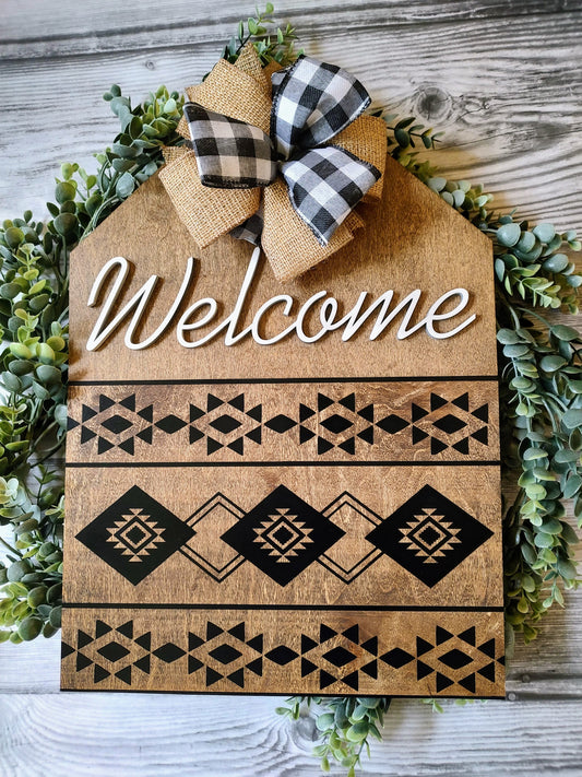 Aztec Welcome Door Hanger with Bow