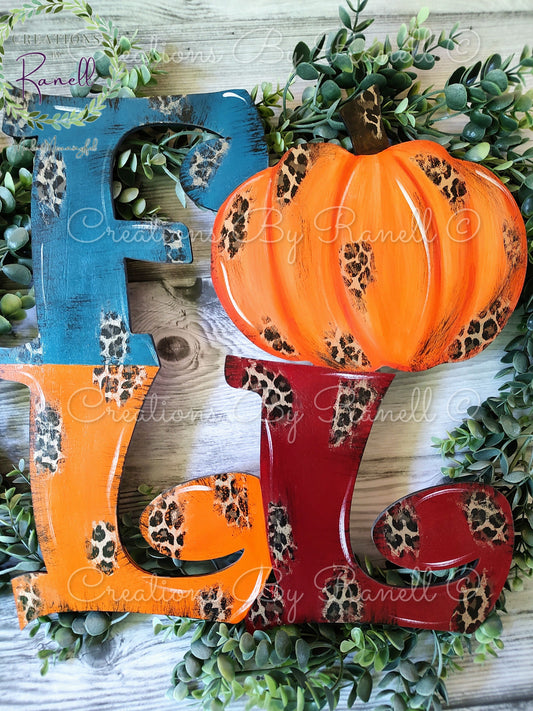 Fall Letters Door Hanger with peekaboo leopard print