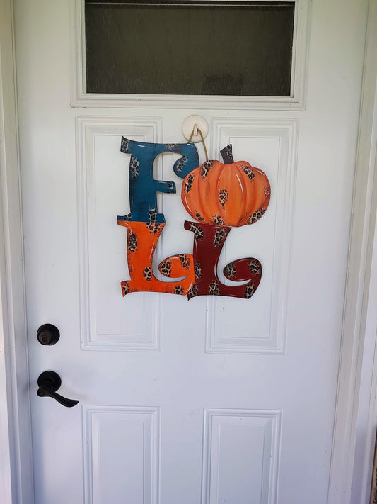 Fall Letters Door Hanger with peekaboo leopard print