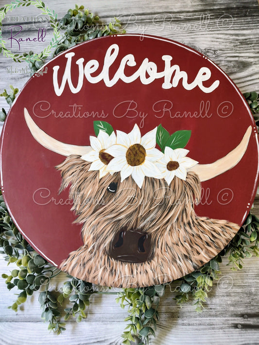 Cute, Fall Highland Cow with Sunflowers