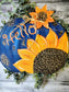 Bright Blue Fall Pumpkin Door/Wall Hanger with Bright Leopard Print Sunflower