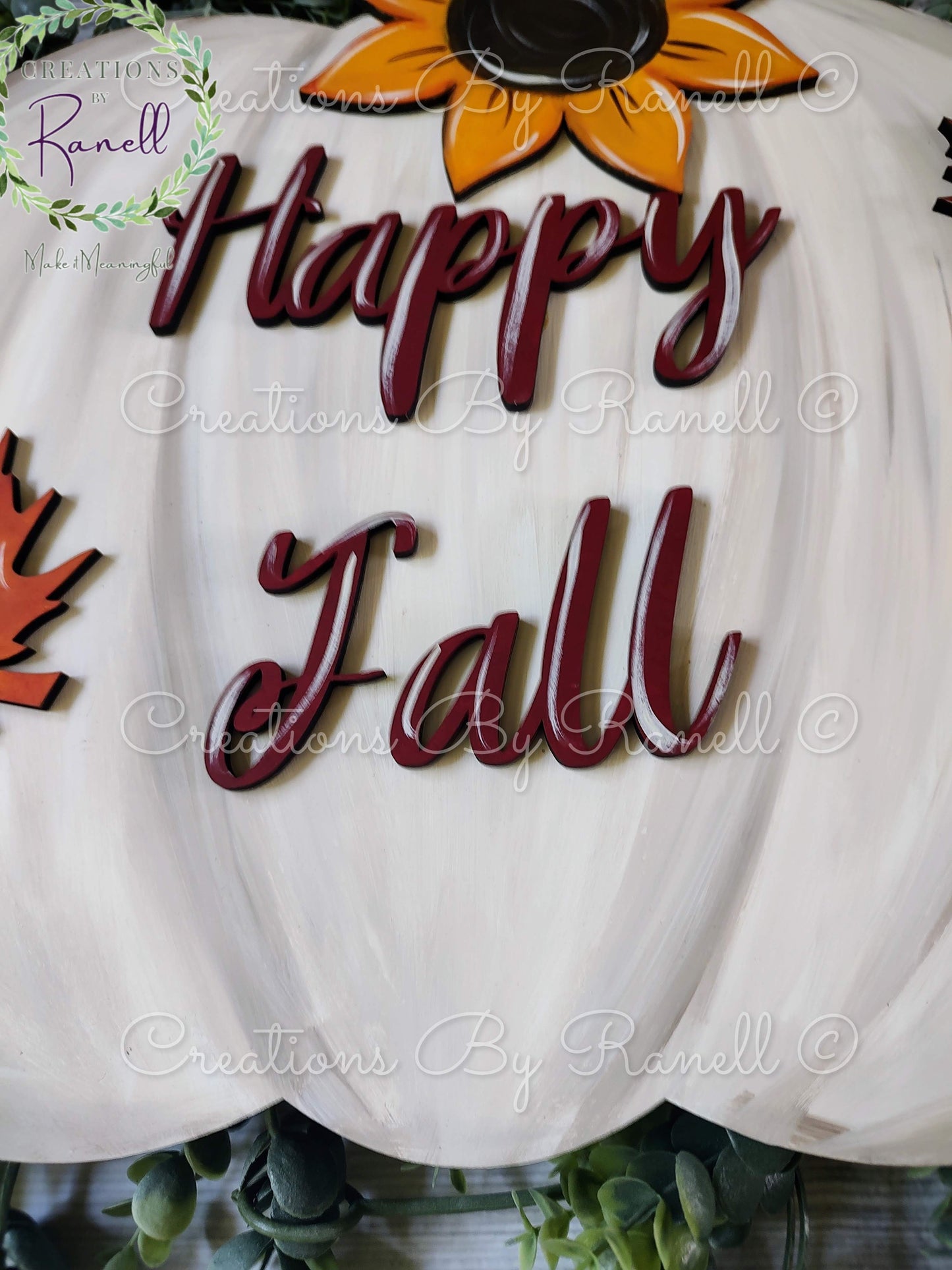 White/tan Fall Pumpkin Door Hanger with Sunflower