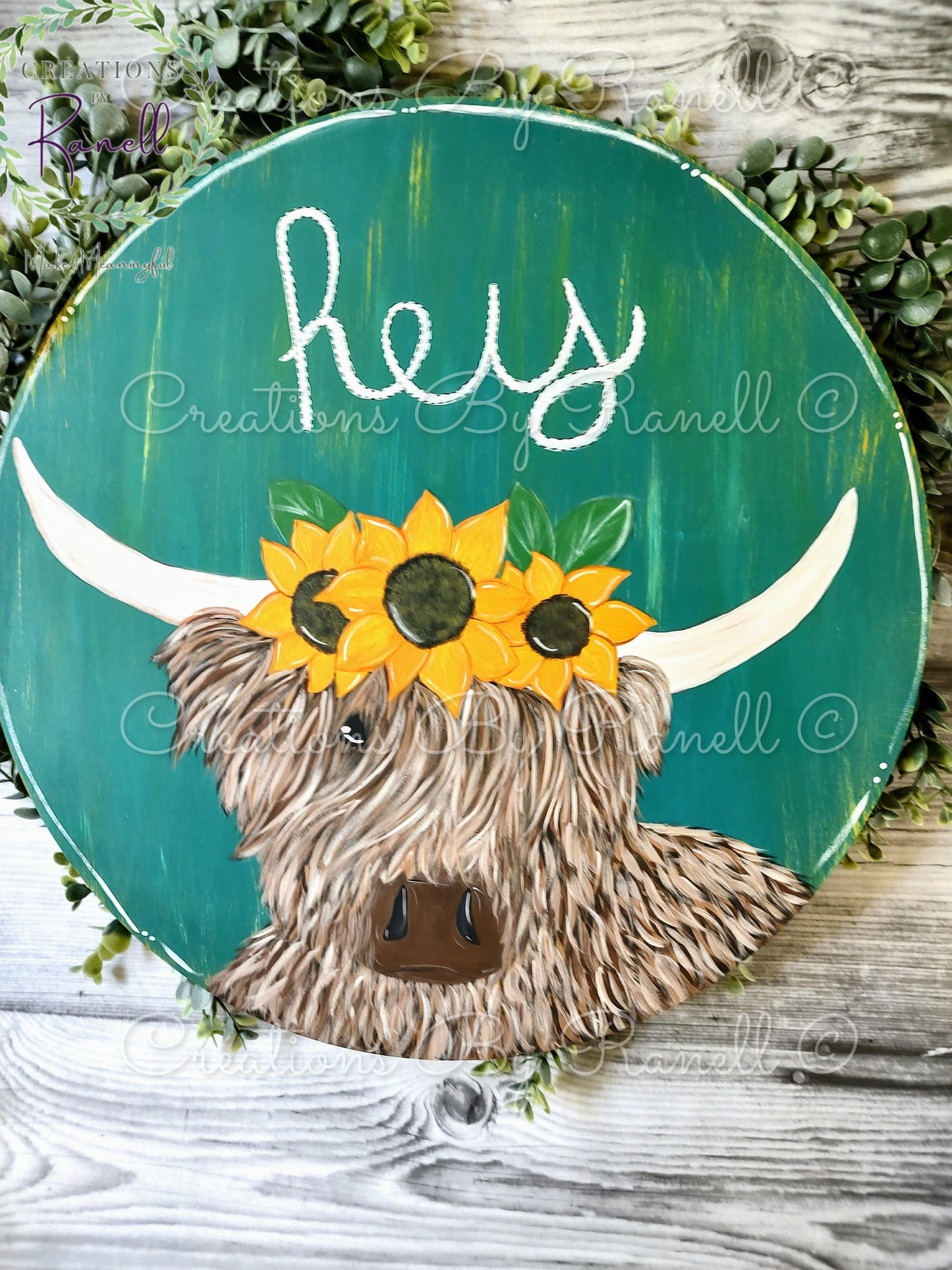 Cute, Fall Highland Cow with Sunflowers