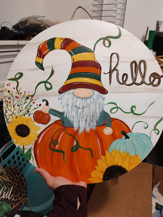 Gnome in a Pumpkin Fall Door/Wall Hanger