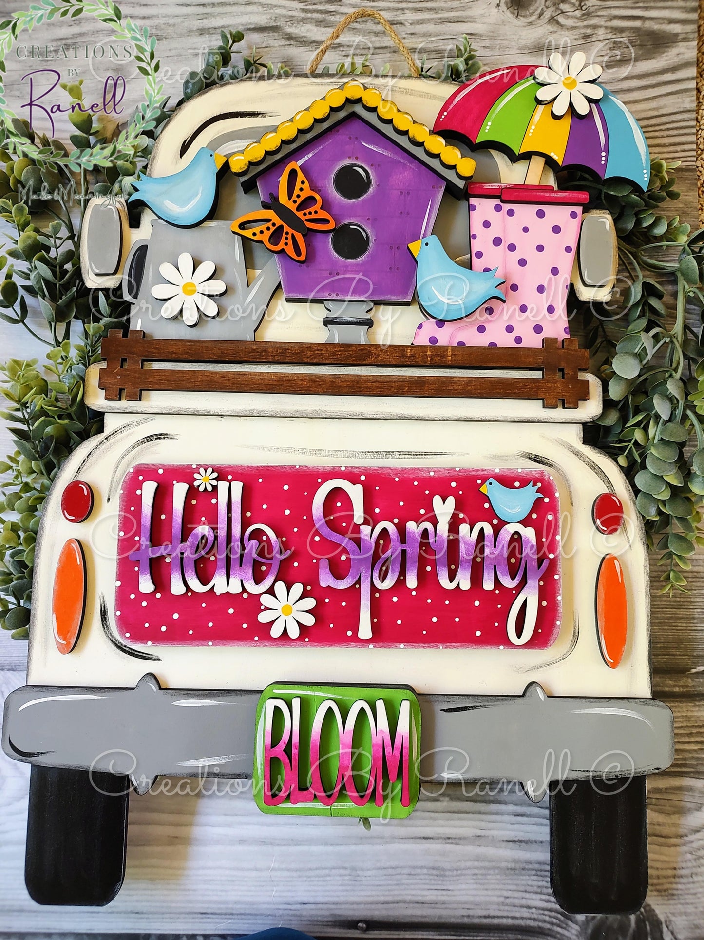 Bright, spring Insert for Interchangeable Truck and Cutting Board. Bring spring to life with rainboots, flowers, and bright colors!