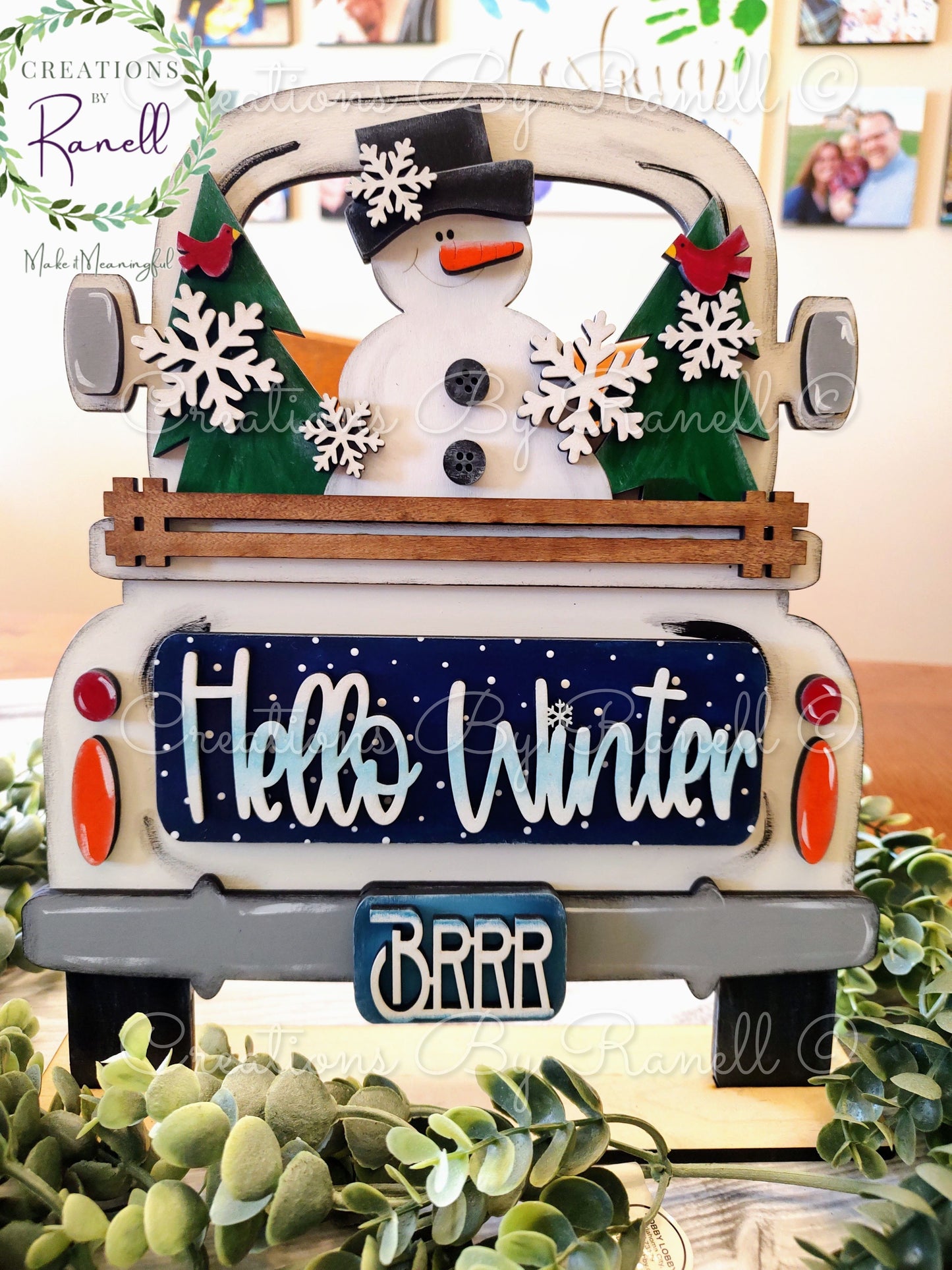 Hello Winter and Christmas Insert for Interchangeable Truck and Cutting Board.