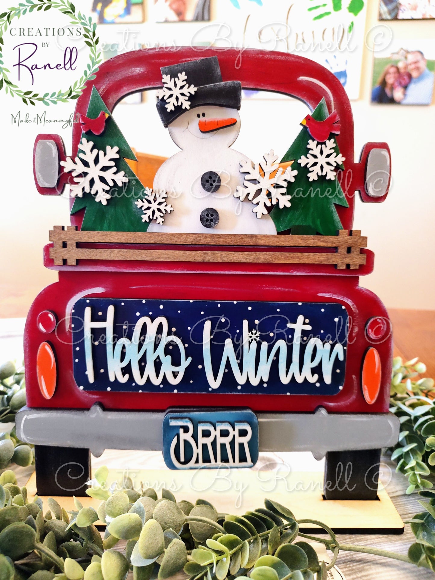 Hello Winter and Christmas Insert for Interchangeable Truck and Cutting Board.