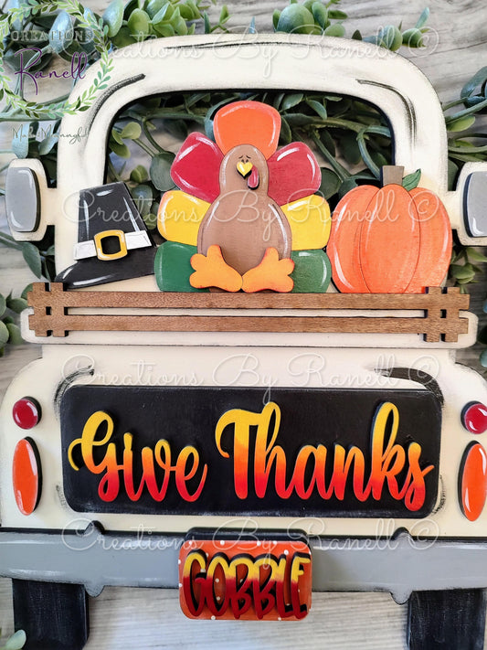 LARGE Thanksgiving Truck Insert - Fits LARGE Famous Truck and Interchangeable Round Door Hangers & Round Door Hangers | Thanksgiving Decor