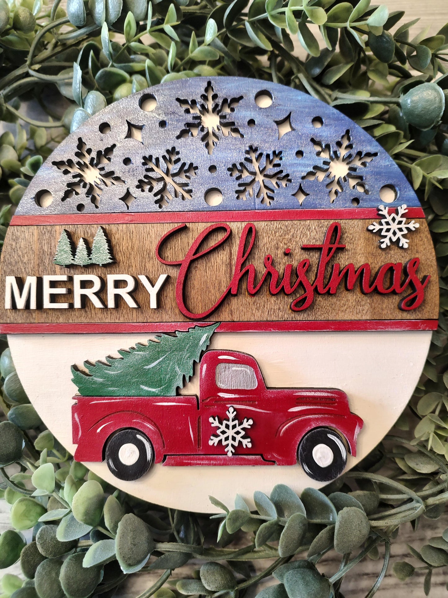 Christmas Farm Red Truck Merry Christmas Wall/Door Hanger