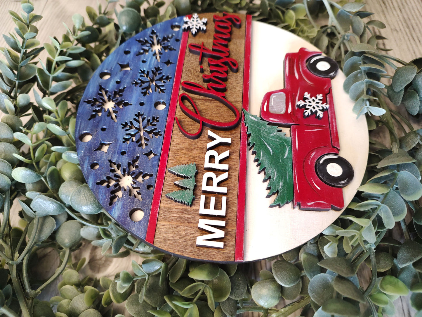 Christmas Farm Red Truck Merry Christmas Wall/Door Hanger