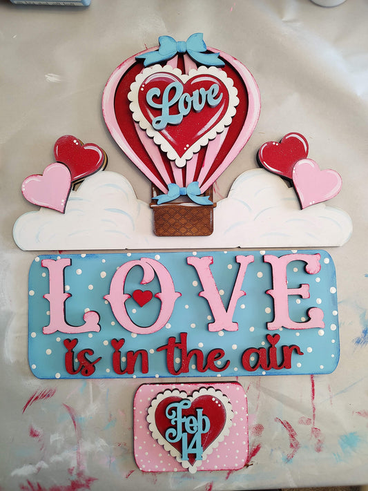 Valentine's Day "Love is in the Air" Hot Air Balloon Insert for Interchangeable Truck and Cutting Board