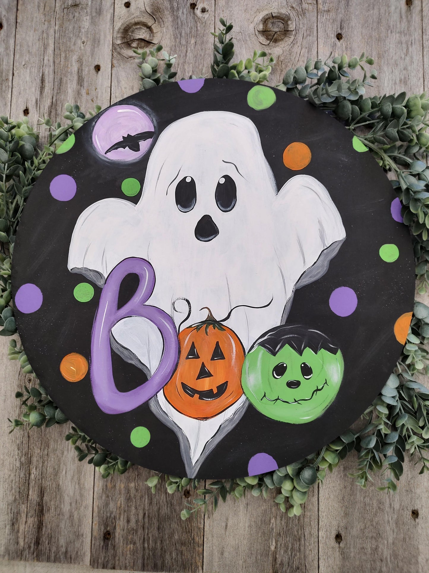 Polka Dot Boo Ghost Halloween Door Hanger