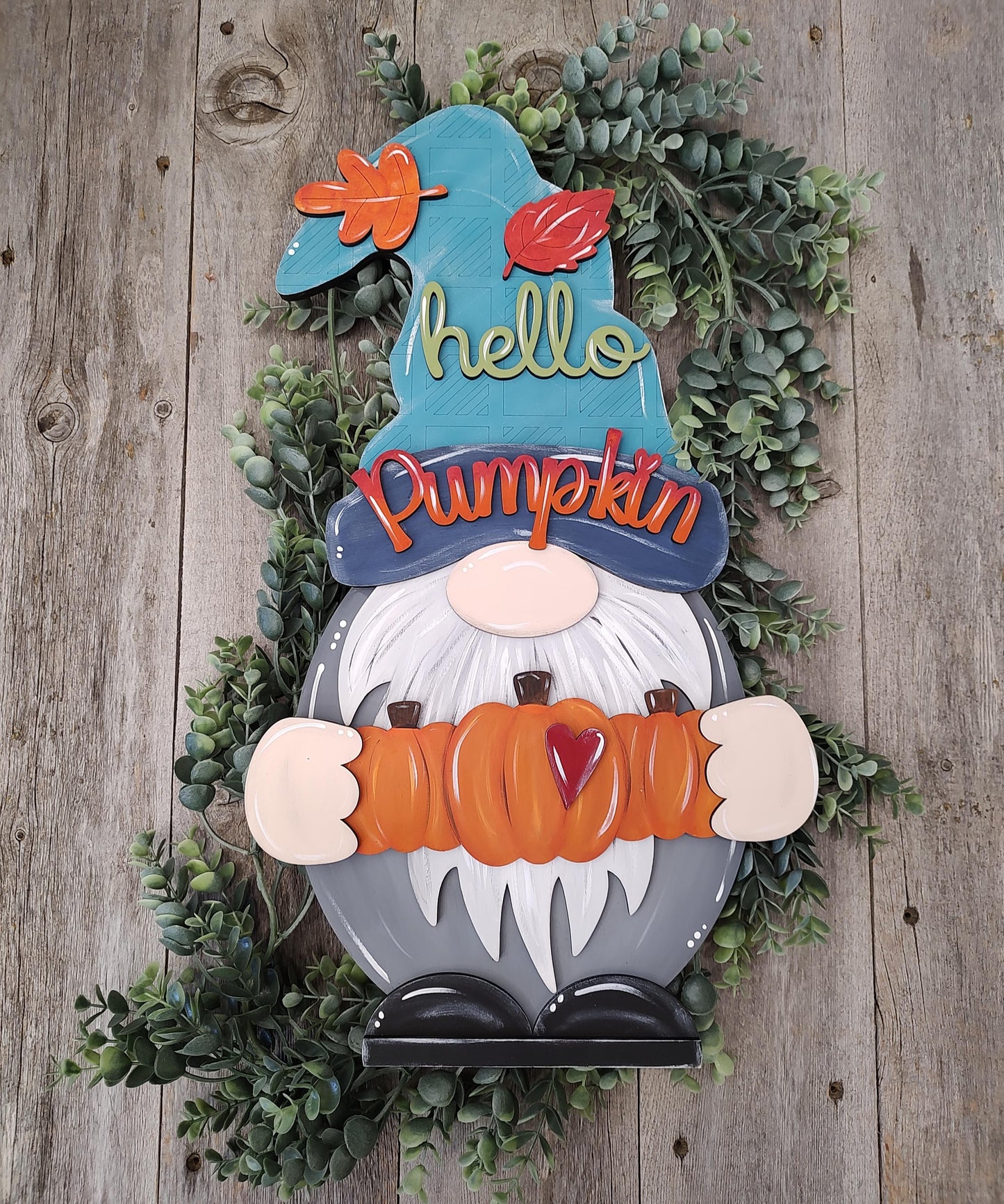 Hello Pumpkin Fall Gnome Door Hanger, Porch Decor, or Shelf Decor