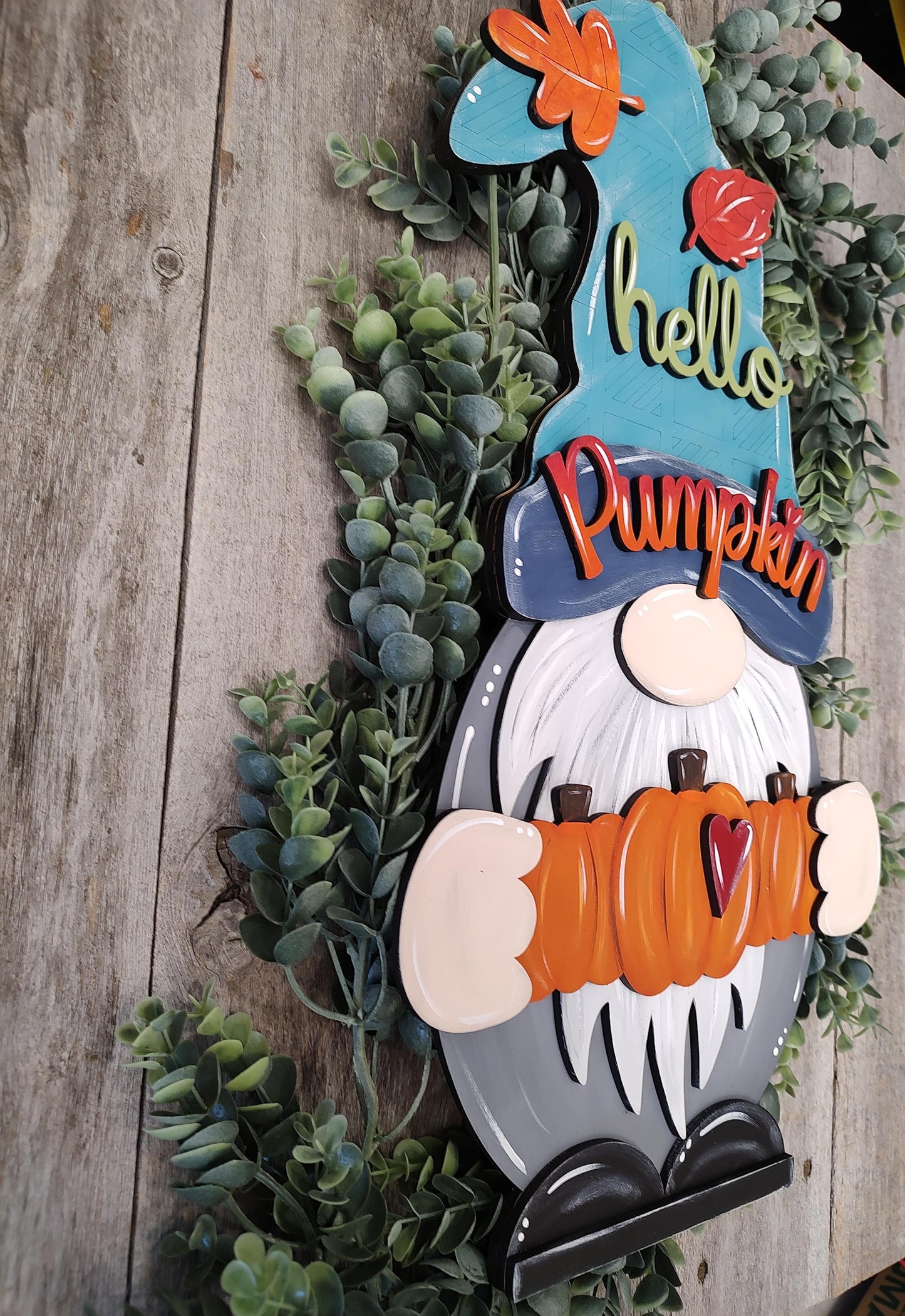 Hello Pumpkin Fall Gnome Door Hanger, Porch Decor, or Shelf Decor