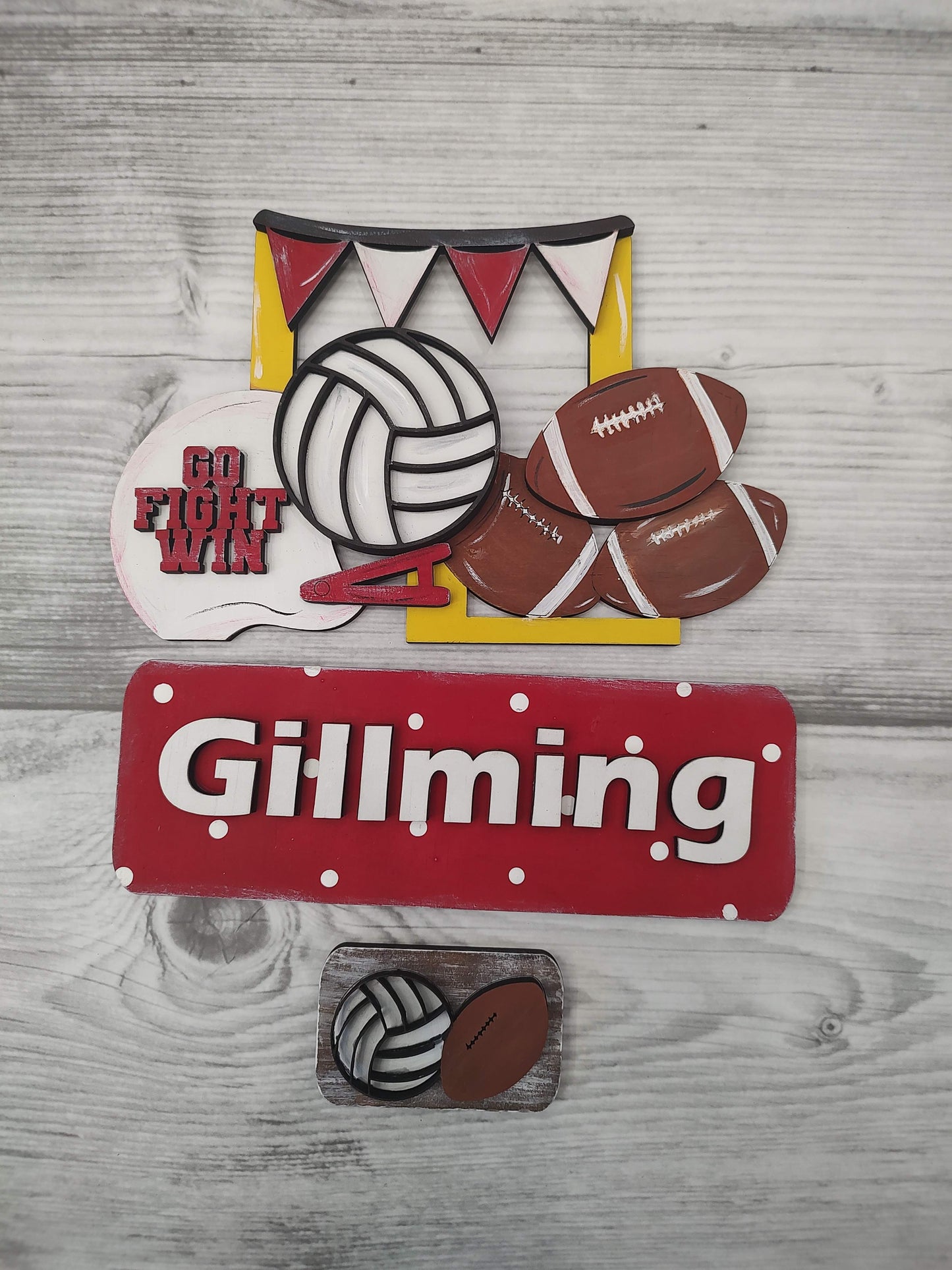 SMALL Football and Volleyball Truck Insert - Fits SMALL Famous Truck, Gnome, and House | Sports Decor
