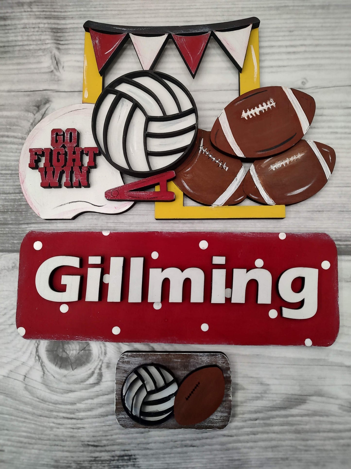 SMALL Football and Volleyball Truck Insert - Fits SMALL Famous Truck, Gnome, and House | Sports Decor