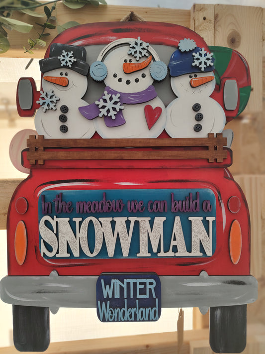 SMALL 3 Snowmen Winter Truck Insert