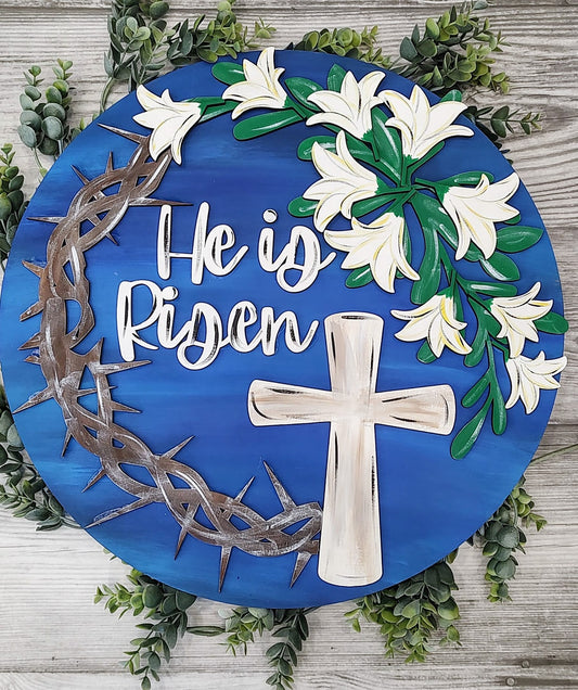 He Is Risen Easter Door Hanger l Religious Easter Door Hanger l Hand Painted 3d wooden Christ Is Risen Door Hanger indoor/outdoor decor