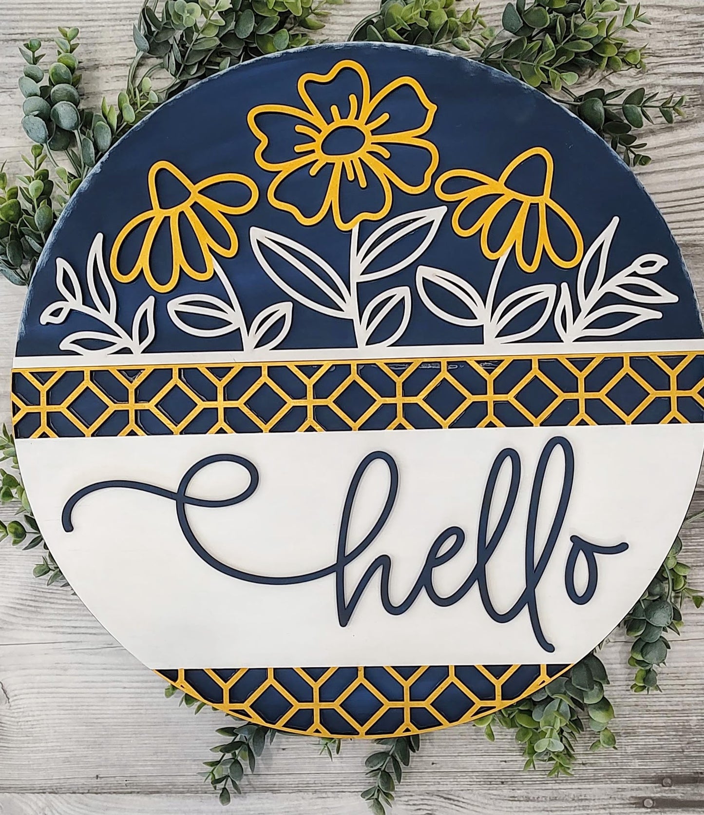 Geometric Hello Year-Round Door Hanger