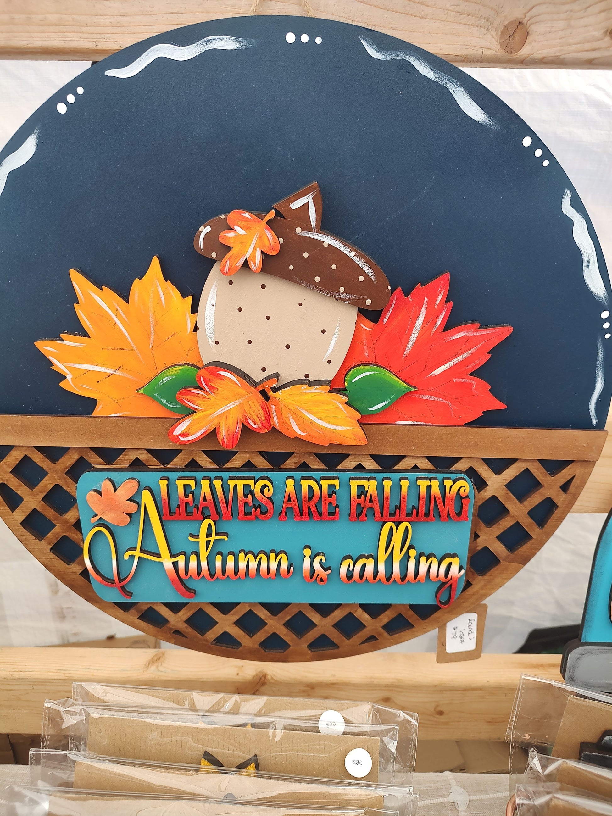Round Truck Insert Base Laser Cut Wood Door Hanger - Autumn is Calling - Blue – Interchangeable Home Decor – Creations by Ranell