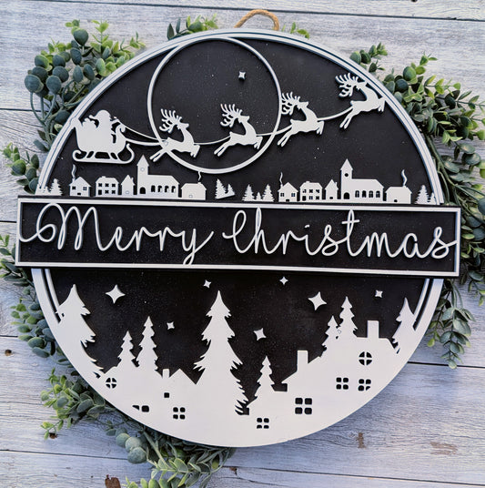 Santa's Sleigh Merry Christmas Door Hanger