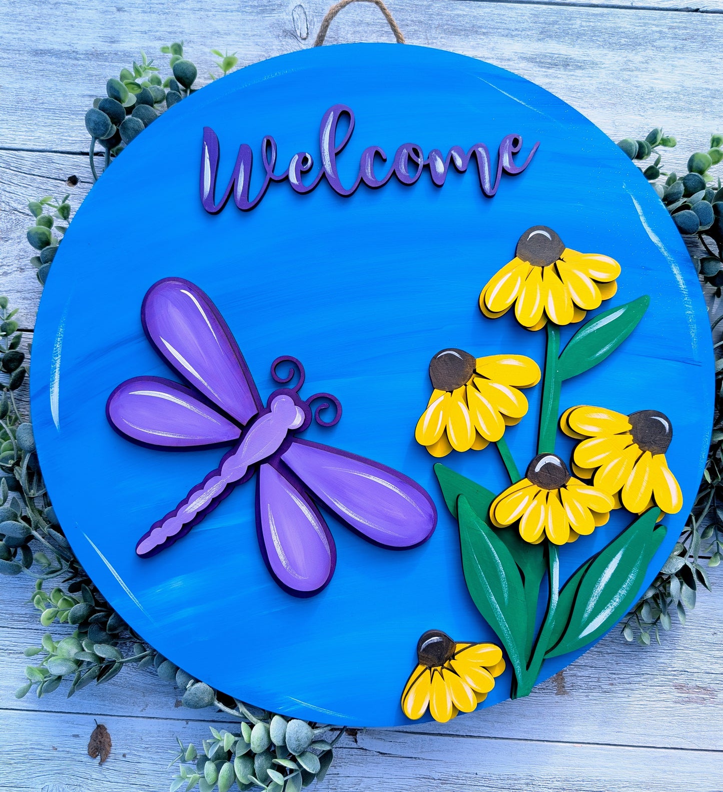 Purple Dragonfly Laser Cut Wood Door Hanger – Spring Summer Home Decor – Creations by Ranell
