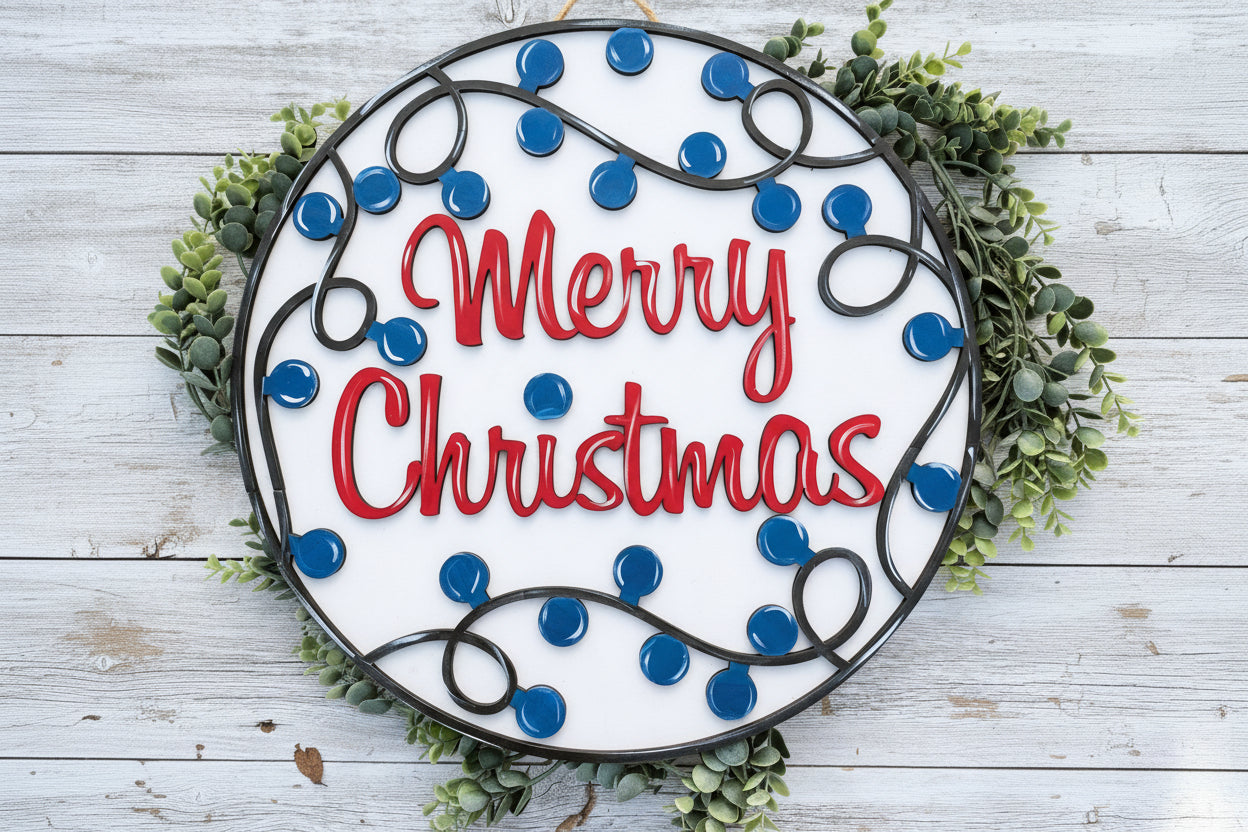 Merry Christmas with Lights Door Hanger