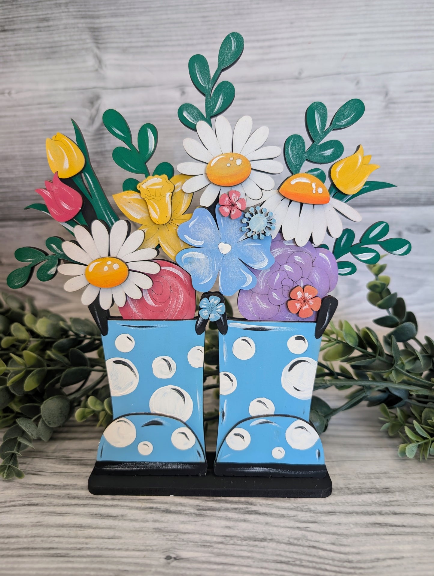 Personalized Floral Rainboots Shelf Decor l Seasonal Spring and Summer Decor