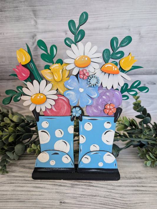 Personalized Floral Rainboots Shelf Decor l Seasonal Spring and Summer Decor