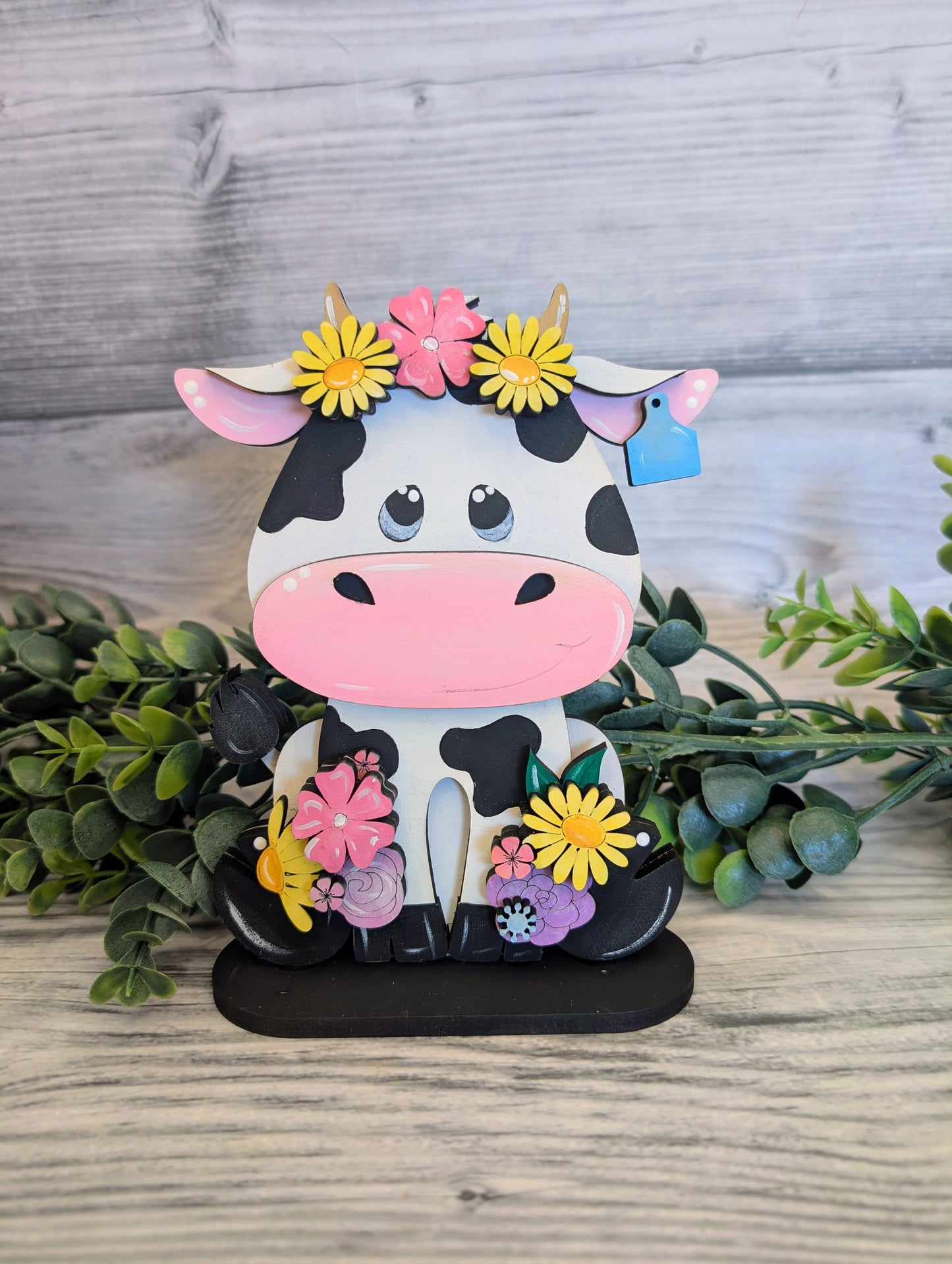 Floral Cow Shelf Decor l Seasonal Spring Decor