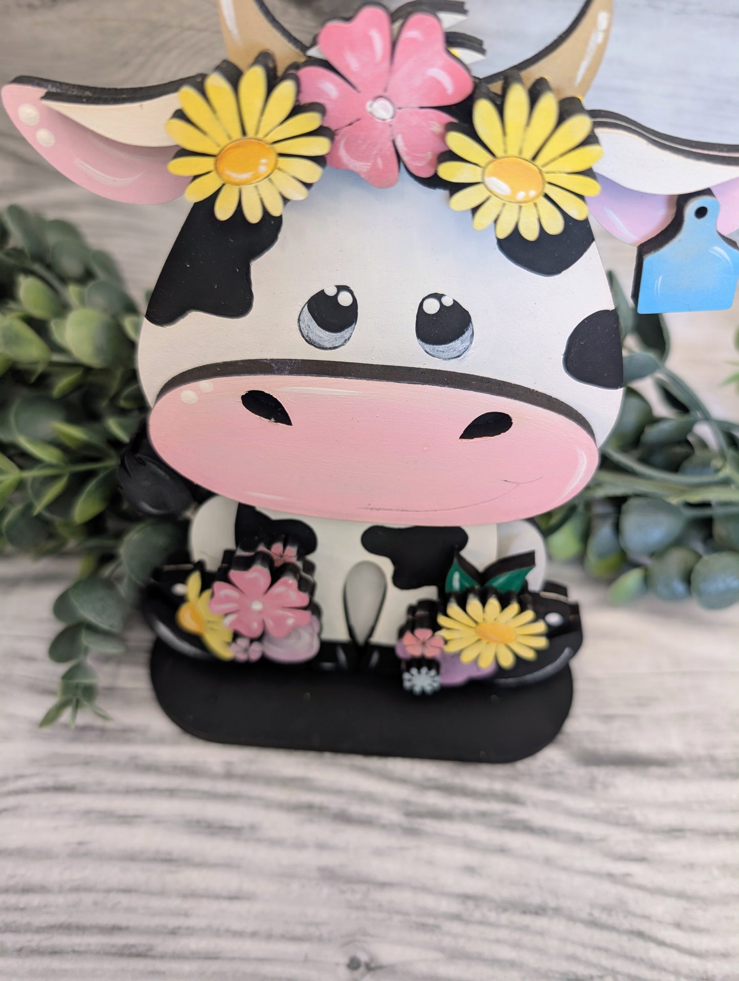 Floral Cow Shelf Decor l Seasonal Spring Decor