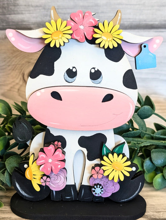 Floral Cow Shelf Decor l Seasonal Spring Decor