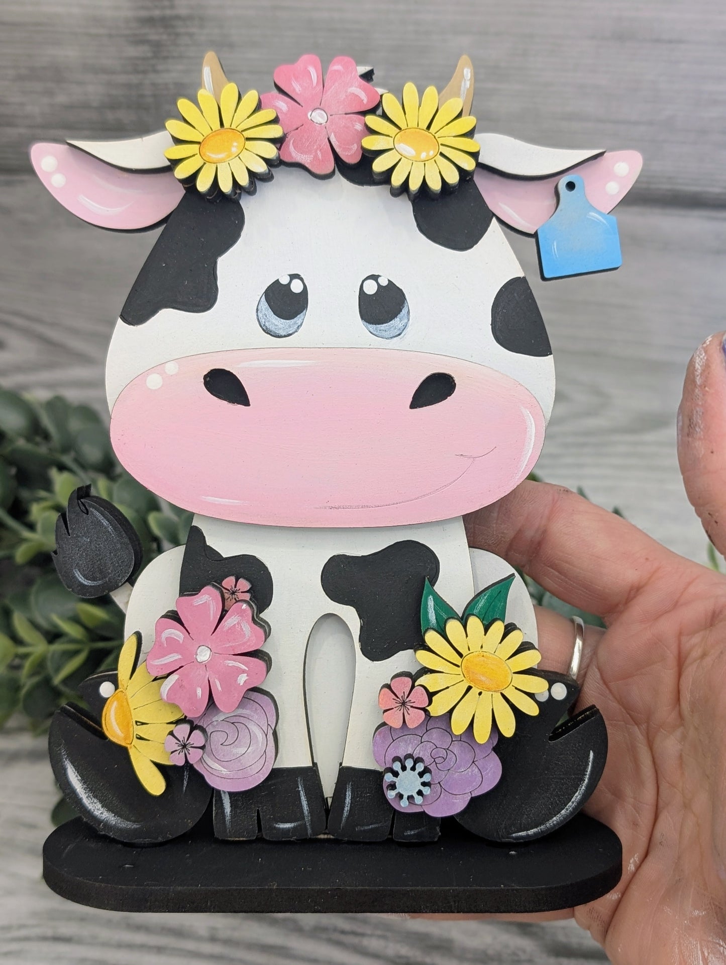 Floral Cow Shelf Decor l Seasonal Spring Decor