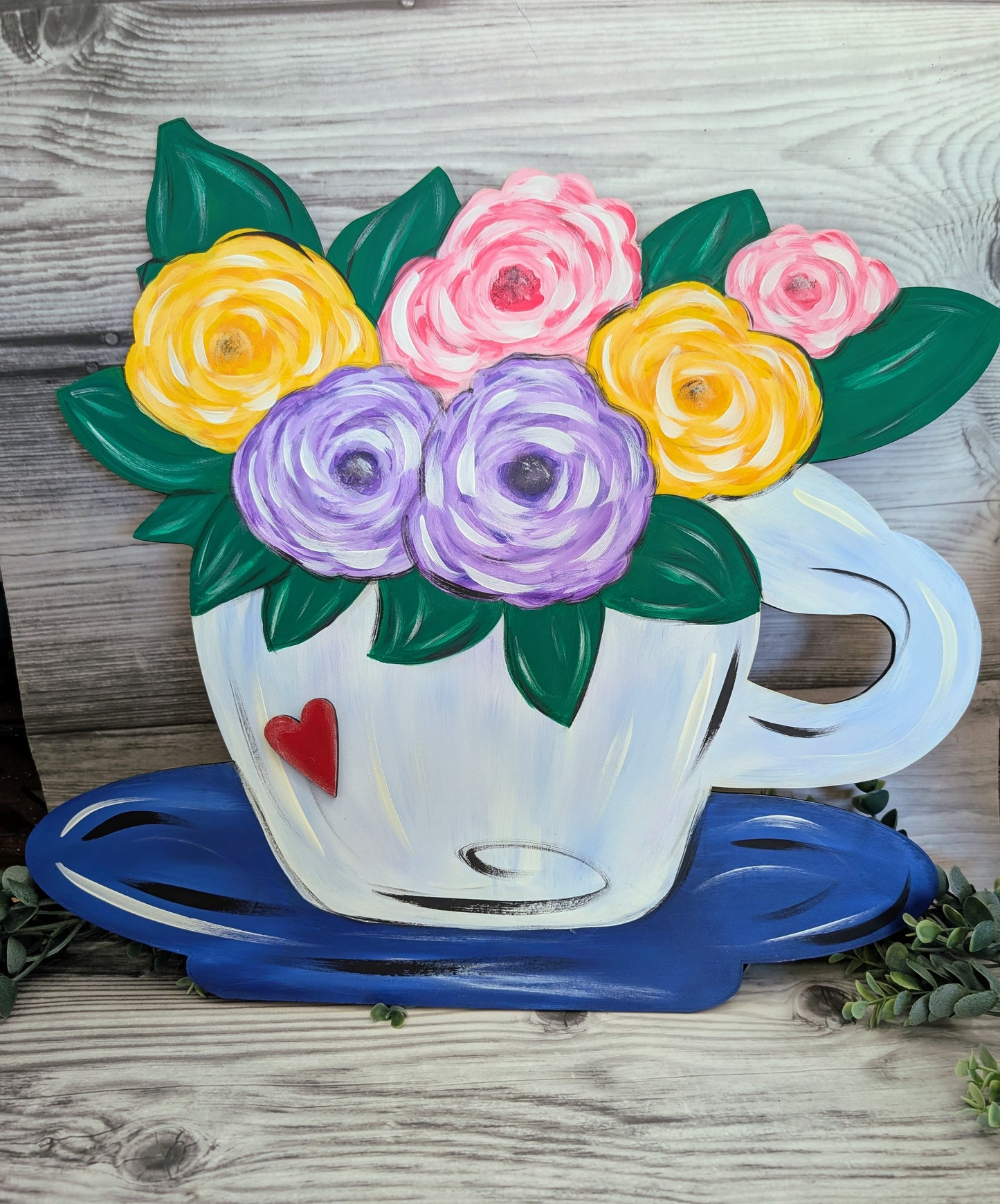 Flowers in a Teacup Artistic Door Hanger l Spring and Summer Decor