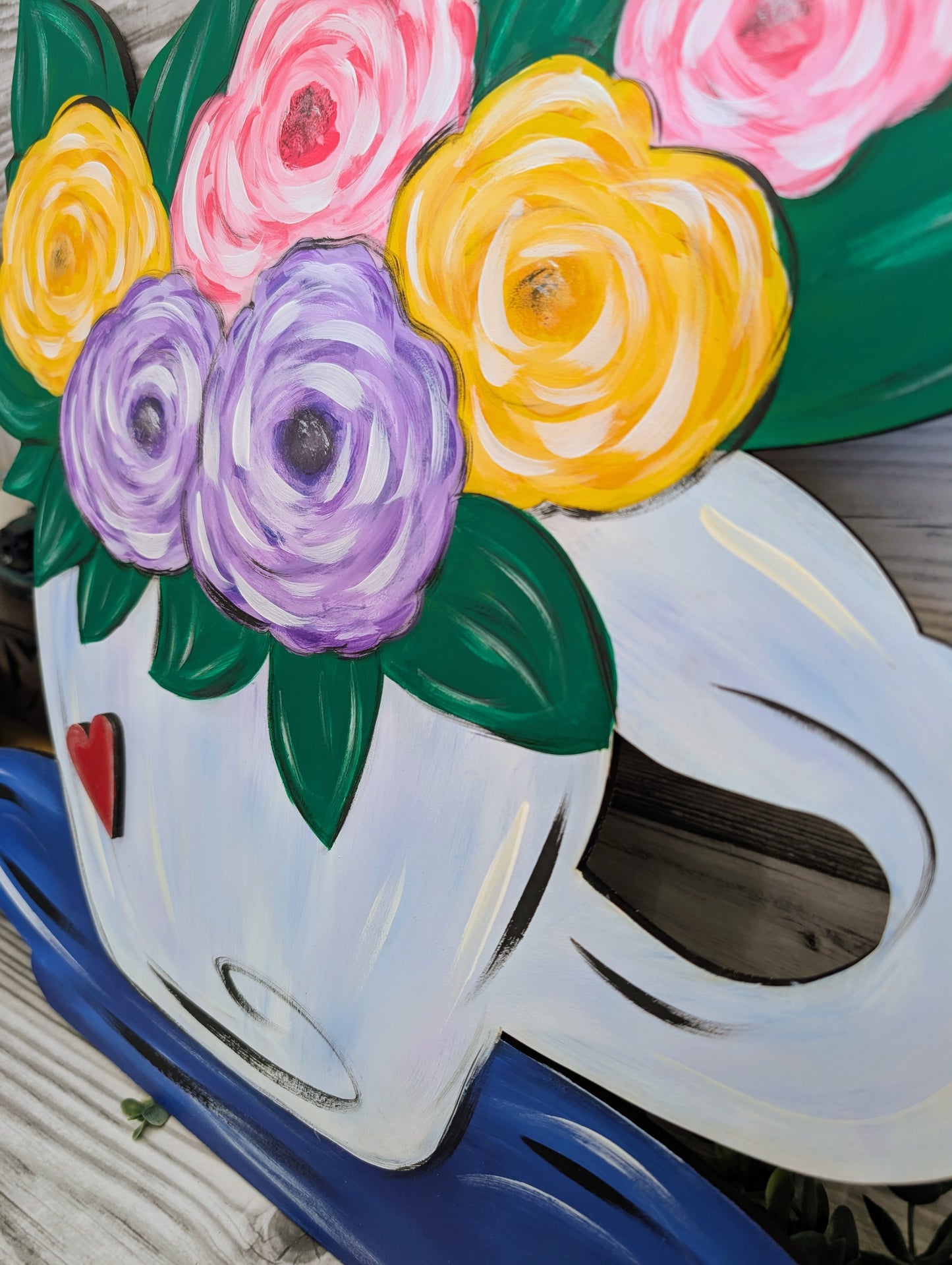 Flowers in a Teacup Artistic Door Hanger l Spring and Summer Decor