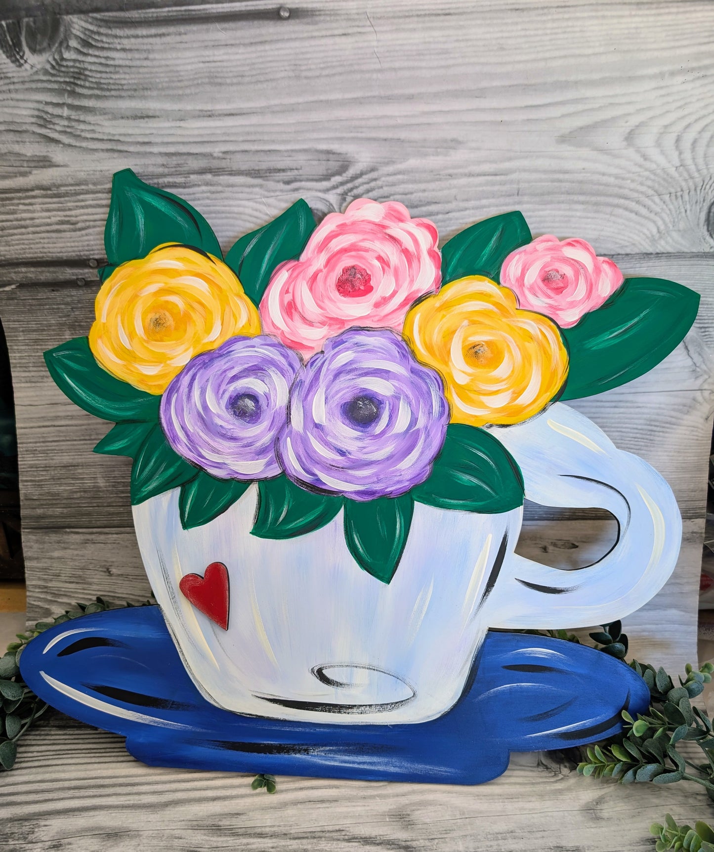 Flowers in a Teacup Artistic Door Hanger l Spring and Summer Decor